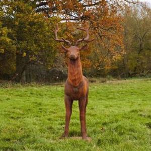 Cast Iron Majestic Stag - Rust Statue - Facing Forward